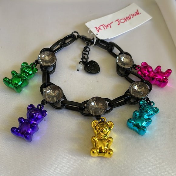 Betsey Johnson BNWT Punk N Spice black enamel link Gummy Bear charm bracelet - Picture 5 of 7